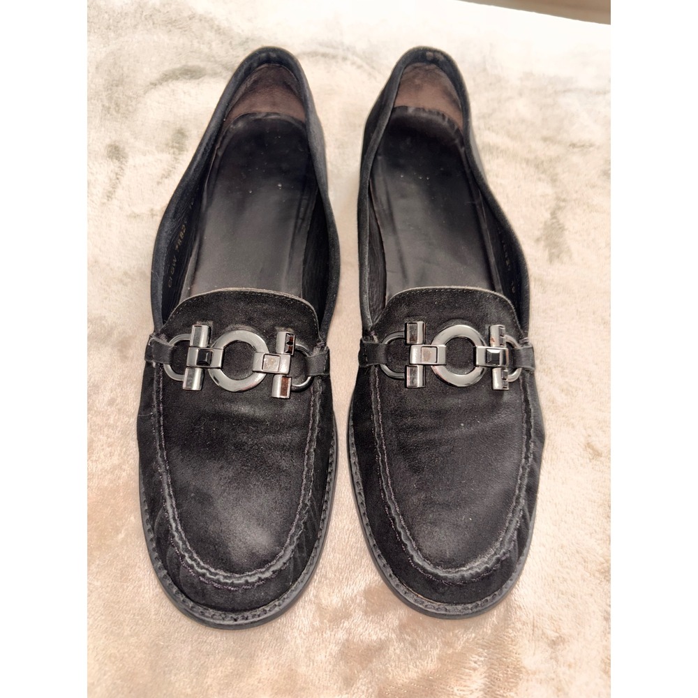 Stuart Weitzman Loafers Women 10.5 N Black Suede Gunmetal Buckle CI GW 78829
